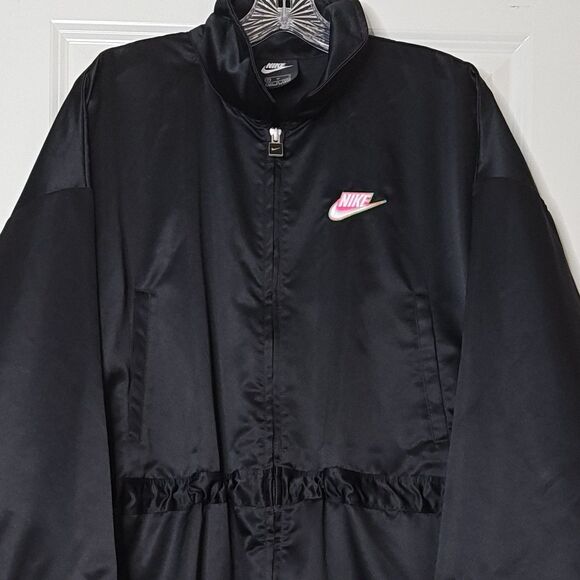 Nike Long Icon Clash Jacket Adult Med Black CU5974-010 Swoosh Logo Graphic Satin - Picture 3 of 16